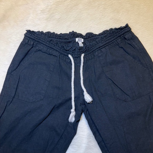 Roxy Black Linen Blend Wide Leg Drawstring Lounge Pants Womens Size L - Picture 2 of 5